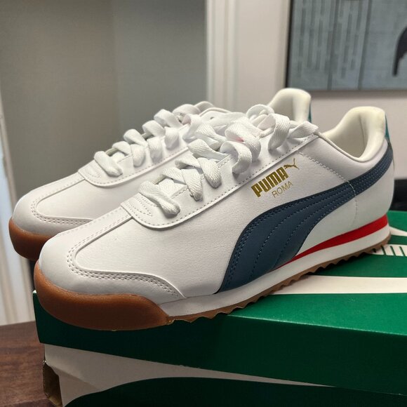 Puma Sneakers shoes Mens 9.0 Roma Basic Plus White Evening Sky New in Box - Picture 1 of 9